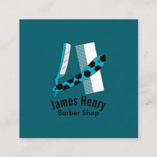 Tarjeta De Visita Cuadrada Modern Elegant Razor Barber Square Business Card