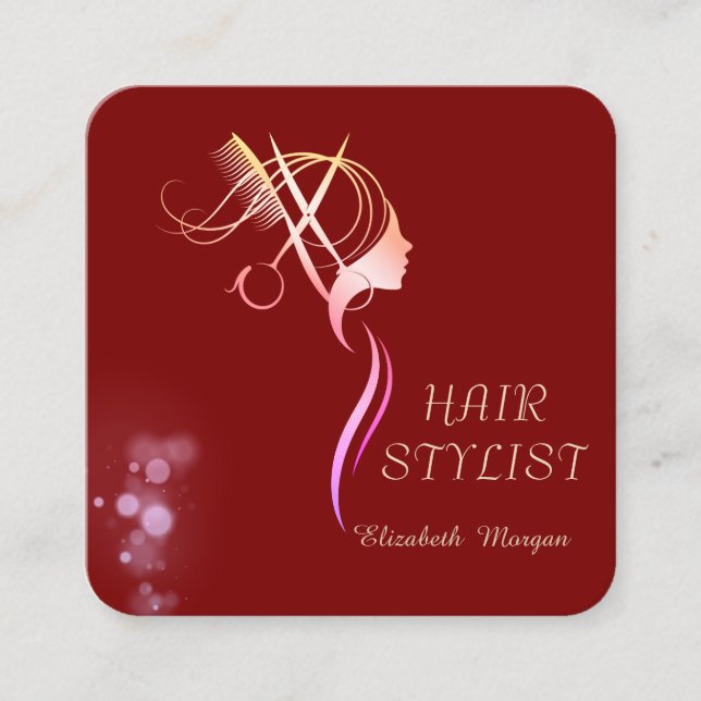 Tarjeta De Visita Cuadrada Modern Elegant Simple Plain,Gold Scissors Red (Anverso)