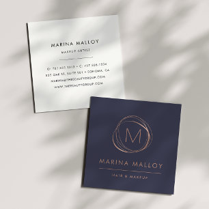 Tarjeta De Visita Cuadrada Modern Faux Rose Gold Abstract Monogram