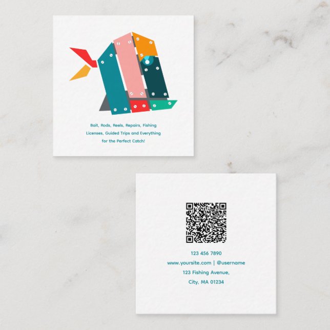 Tarjeta De Visita Cuadrada Modern Fishing Business Card with QR Code (Anverso / Reverso)