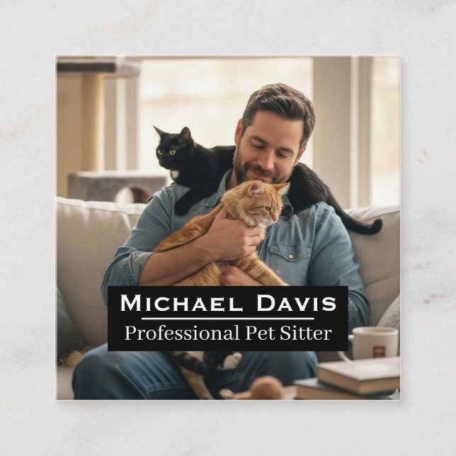 Tarjeta De Visita Cuadrada Modern Full Photo Pet Sitter Square Business Card  (Anverso)