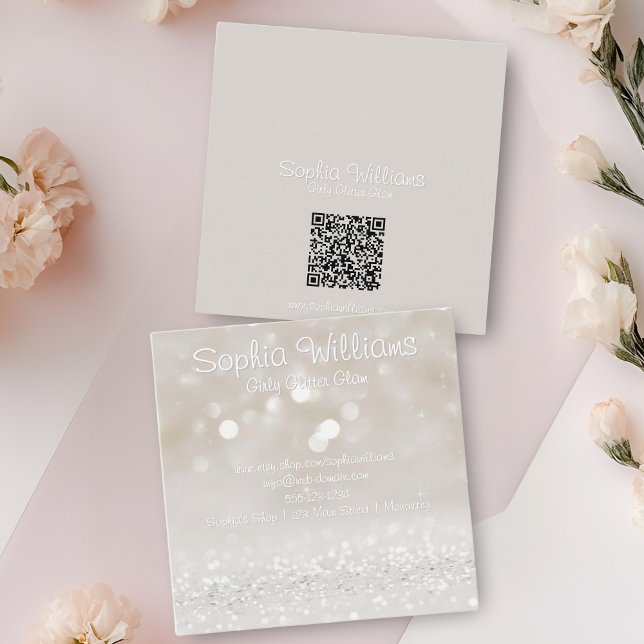 Tarjeta De Visita Cuadrada Modern Girly Glam Purpurina (Subido por el creador)