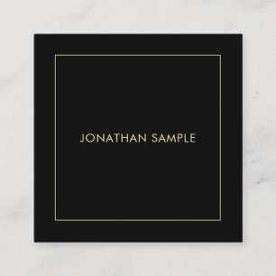 Tarjeta De Visita Cuadrada Modern Gold Text Elegant Black Professional