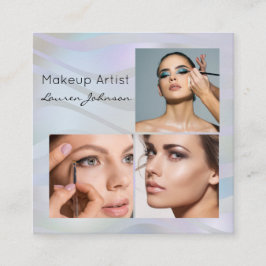 Tarjeta De Visita Cuadrada Modern Holographic 3 Photo Makeup 