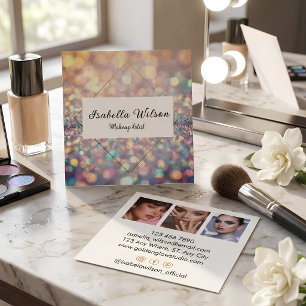 Tarjeta De Visita Cuadrada Modern Holographic Makeup Artist Glitter