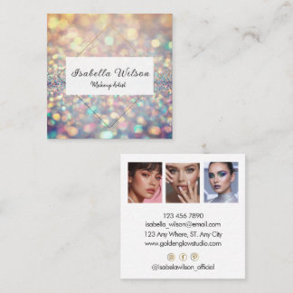 Tarjeta De Visita Cuadrada Modern Holographic Makeup Artist Glitter