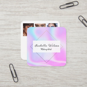 Tarjeta De Visita Cuadrada Modern Holographic Makeup Artist Pastel
