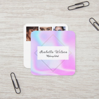 Tarjeta De Visita Cuadrada Modern Holographic Makeup Artist Pastel