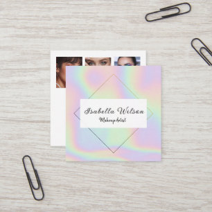 Tarjeta De Visita Cuadrada Modern Holographic Makeup Artist Pastel