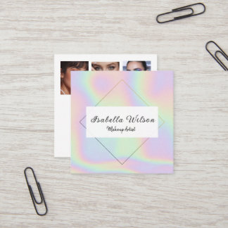 Tarjeta De Visita Cuadrada Modern Holographic Makeup Artist Pastel