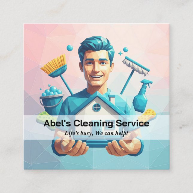 Tarjeta De Visita Cuadrada Modern House Cleaning Maid Service Housekeeping (Anverso)