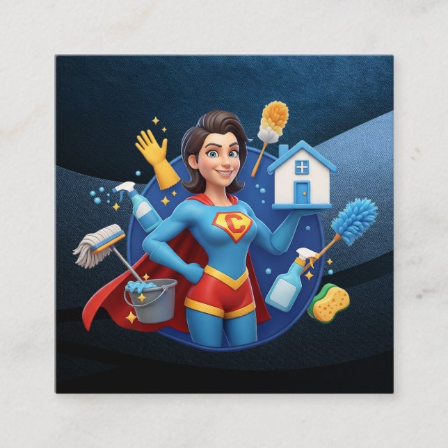 Tarjeta De Visita Cuadrada Modern House Cleaning Maid Service Housekeeping (Anverso)