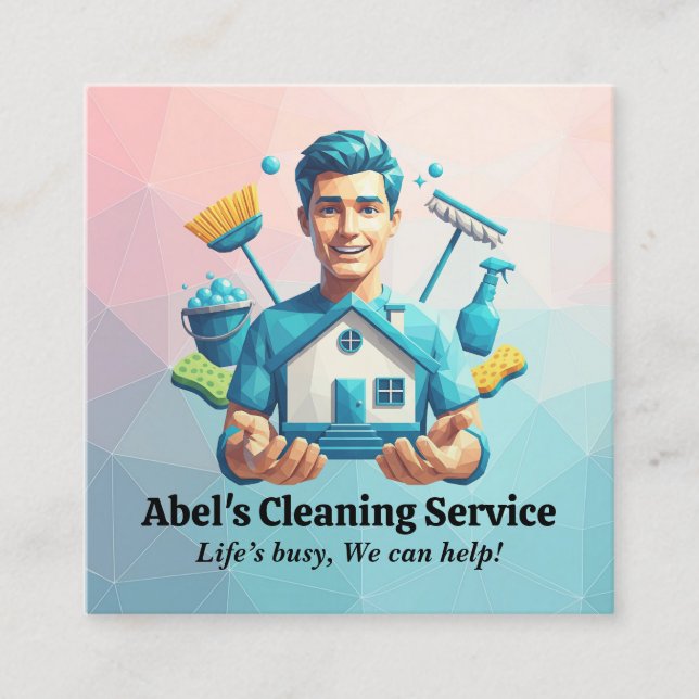 Tarjeta De Visita Cuadrada Modern House Cleaning Maid Service Housekeeping (Anverso)