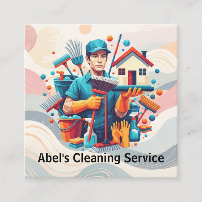 Tarjeta De Visita Cuadrada Modern House Cleaning Maid Service Housekeeping (Anverso)