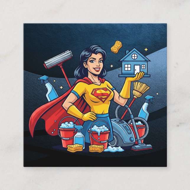 Tarjeta De Visita Cuadrada Modern House Cleaning Maid Service Housekeeping (Anverso)