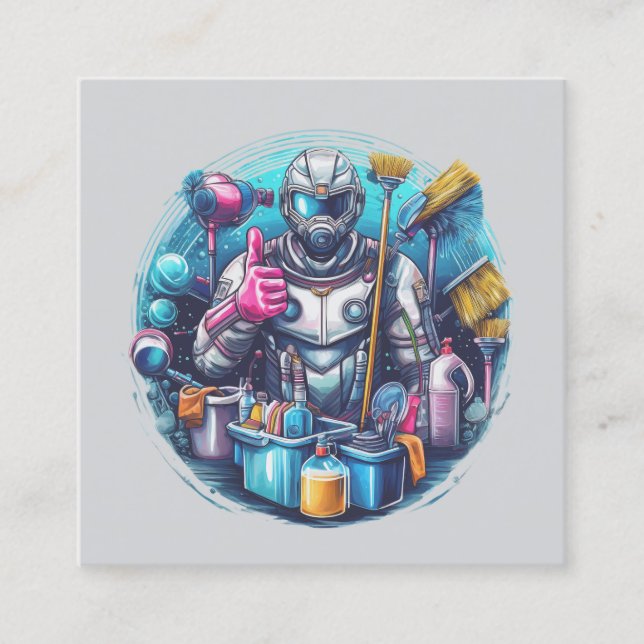 Tarjeta De Visita Cuadrada Modern House Cleaning Maid Service Housekeeping (Anverso)