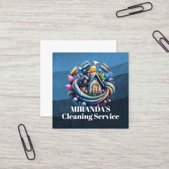 Tarjeta De Visita Cuadrada Modern House Cleaning Maid Service Housekeeping (Anverso/Reverso In Situ)