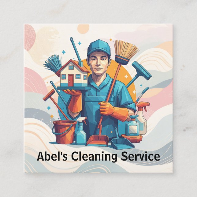 Tarjeta De Visita Cuadrada Modern House Cleaning Maid Service Housekeeping (Anverso)
