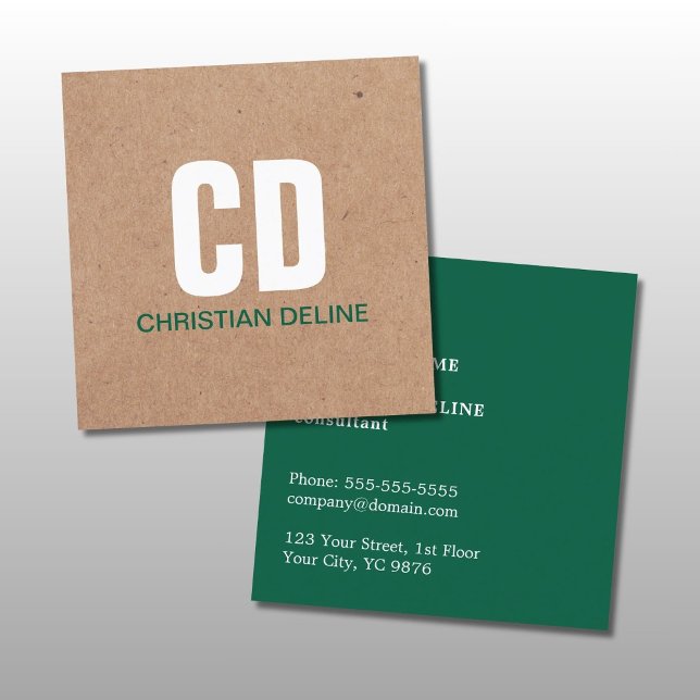 Tarjeta De Visita Cuadrada Modern Kraft Paper (printed) White Bold Monogram (Subido por el creador)