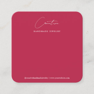 Tarjeta De Visita Cuadrada Modern Magenta Handwritten Script Jewelry Display