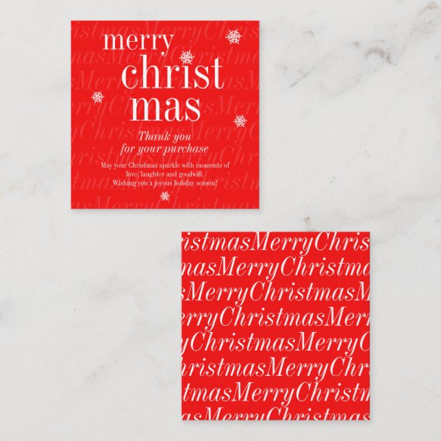 Tarjeta De Visita Cuadrada Modern Merry Christmas purchase thank you (Anverso / Reverso)