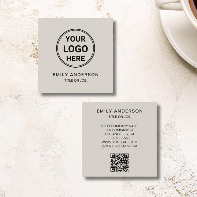 Tarjeta De Visita Cuadrada Modern Minimal Logo QR (Modern Minimal Logo QR Square Business Card)