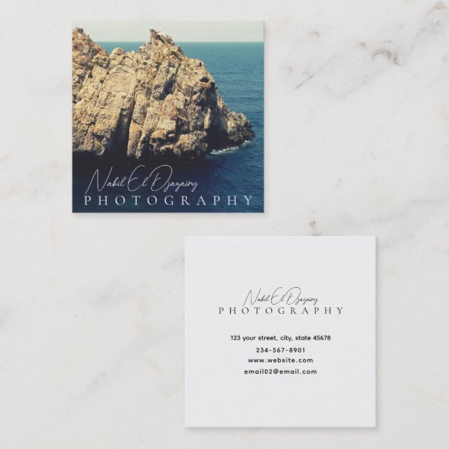 Tarjeta De Visita Cuadrada modern minimal rocky beach shore photography (Anverso / Reverso)