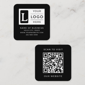 Tarjeta De Visita Cuadrada Modern Minimalist Black Square QR Code Custom Logo