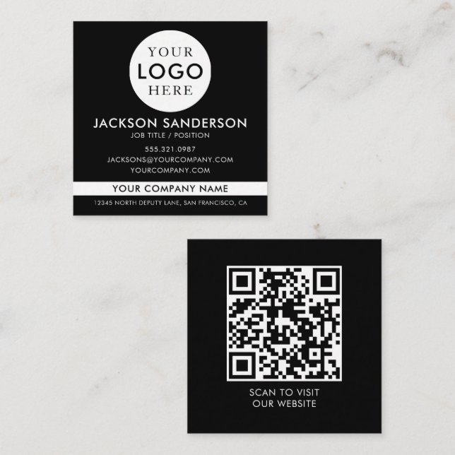 Tarjeta De Visita Cuadrada Modern Minimalist Logo Professional Black White (Anverso / Reverso)