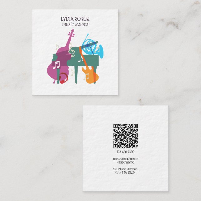 Tarjeta De Visita Cuadrada Modern Multi-Instrument Music Business Card (Anverso / Reverso)