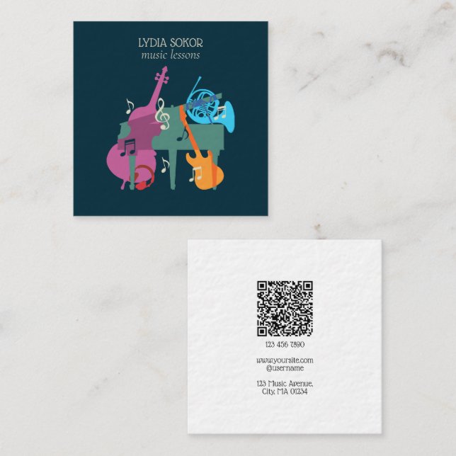 Tarjeta De Visita Cuadrada Modern Multi-Instrument Music Business Card (Anverso / Reverso)