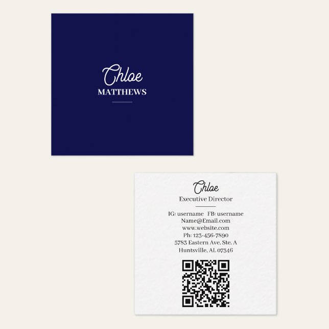 Tarjeta De Visita Cuadrada Modern Navy Blue Business Card with QR Code (Subido por el creador)