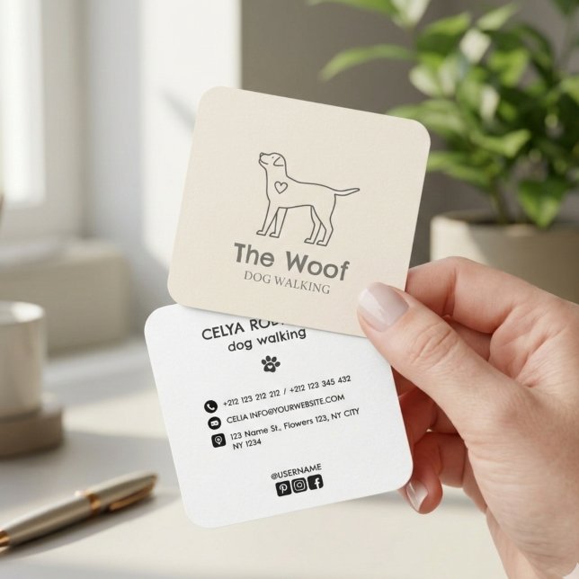 Tarjeta De Visita Cuadrada Modern Paw Print Dog Walker & Pet Sitter Business  (Luxe Gold Foil Vertical Dog Walker & Pet Sitter Business Card)