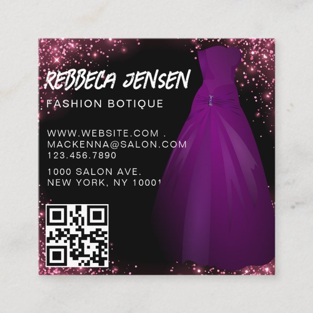 Tarjeta De Visita Cuadrada Modern pink glitter stylish chic Fashion Designer (Anverso)