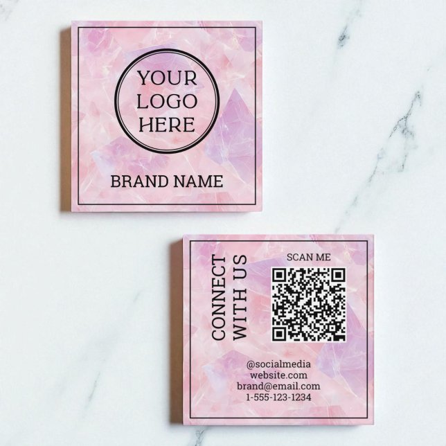 Tarjeta De Visita Cuadrada Modern Pink Scannable QR Code Digital Social Media (Modern Pink Scannable QR Code Digital Social Media Square Business Card)