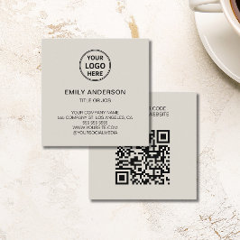 Tarjeta De Visita Cuadrada Modern QR Code Custom Logo Neutral Corporate