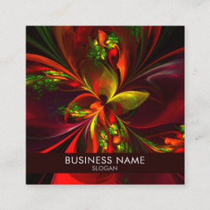 Tarjeta De Visita Cuadrada Modern Red Green Floral Abstract Art Pattern #05