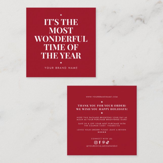 Tarjeta De Visita Cuadrada Modern red holiday business thank you  (Anverso / Reverso)