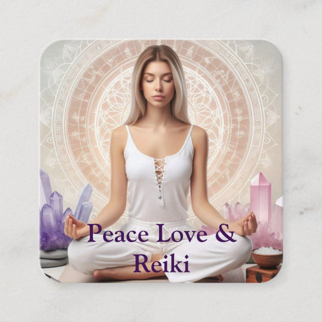 Tarjeta De Visita Cuadrada Modern Reiki Love Chakra Spiritual Meditation (Anverso)