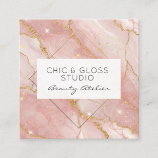 Tarjeta De Visita Cuadrada Modern Rose Gold Quartz Beauty Salon