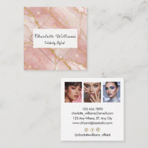Tarjeta De Visita Cuadrada Modern Rose Gold Quartz Glam Stylist
