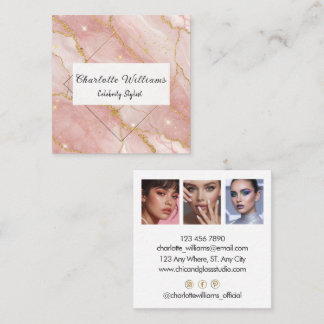 Tarjeta De Visita Cuadrada Modern Rose Gold Quartz Glam Stylist