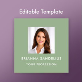 Tarjeta De Visita Cuadrada Modern Sage Green Photo Template Professional