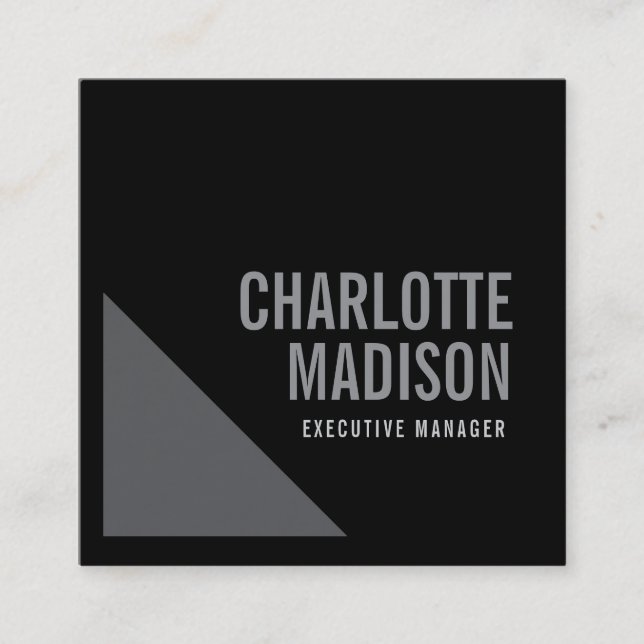 Tarjeta De Visita Cuadrada Modern Simple Black Grey Trendy Minimalist Plain  (Anverso)