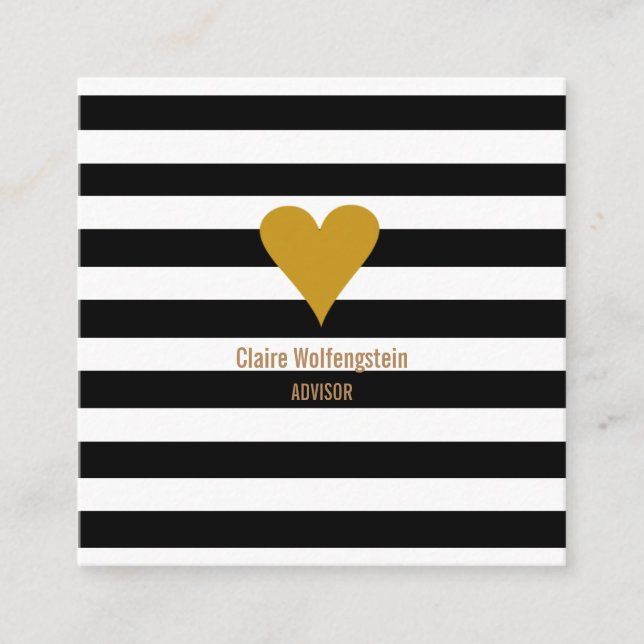 Tarjeta De Visita Cuadrada Modern Stripes Gold Heart Professional Square (Anverso)