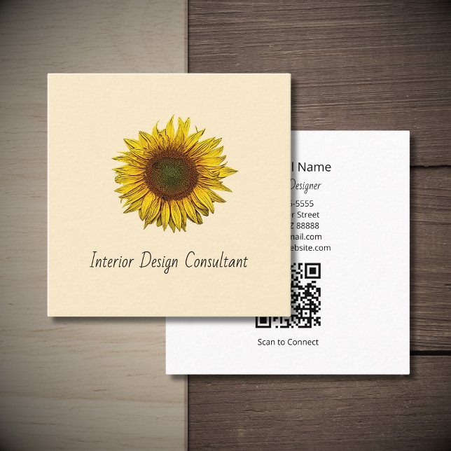 Tarjeta De Visita Cuadrada Modern Sunflower Boho Botanical Designer  (Subido por el creador)