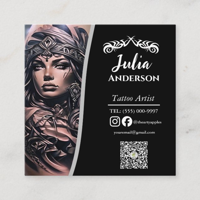 Tarjeta De Visita Cuadrada Modern tattoo Artist  Business aftercare (Anverso)