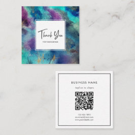 Tarjeta De Visita Cuadrada Modern Teal Blue Watercolor Abstract Thank You