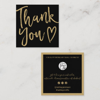 Tarjeta De Visita Cuadrada Modern thank you script order gold black