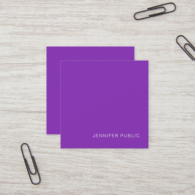 Tarjeta De Visita Cuadrada Modern Trenn Elegant Violet Pearl Finish Luxury (Anverso/Reverso In Situ)